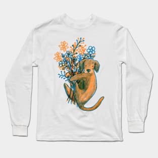 Dog and Flowers Long Sleeve T-Shirt